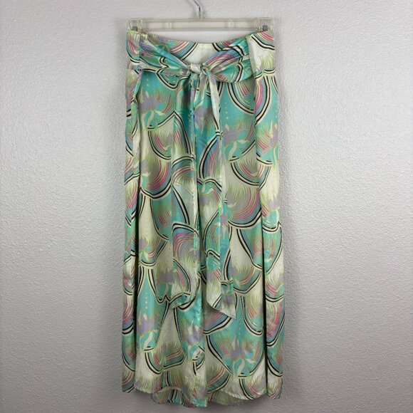 Jak & Rae Womens Multicolor Abstract Wide Leg Tie Front Cropped Pants Size 6 - Picture 2 of 9